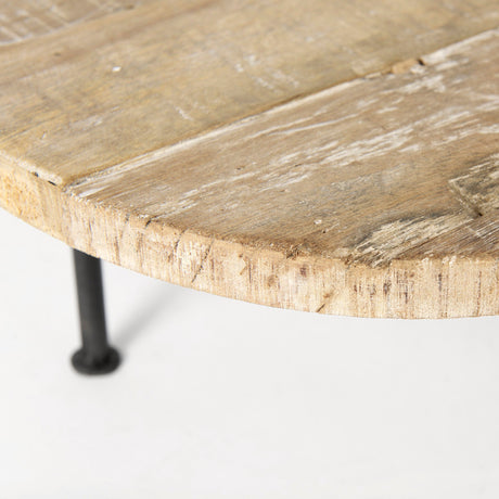 Cedric Round Light Brown Wood w/ Black Metal Legs Decorative Display Stand by Mercana at Eve Furniture