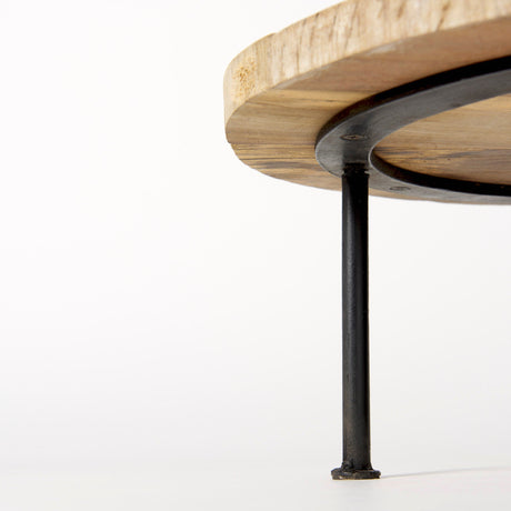 Cedric Round Light Brown Wood w/ Black Metal Legs Decorative Display Stand by Mercana at Eve Furniture