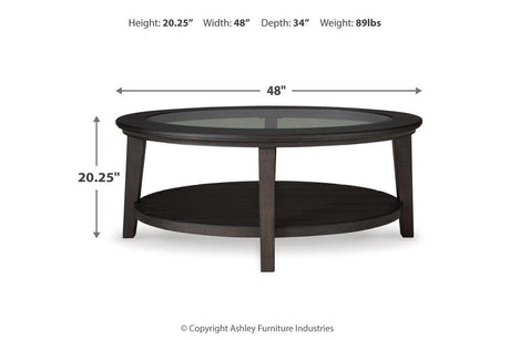 Celamar Dark Brown Coffee Table and 1 End Table by Ashley at Eve Furniture