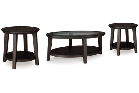 Celamar Dark Brown Coffee Table and 2 End Tables by Ashley at Eve Furniture