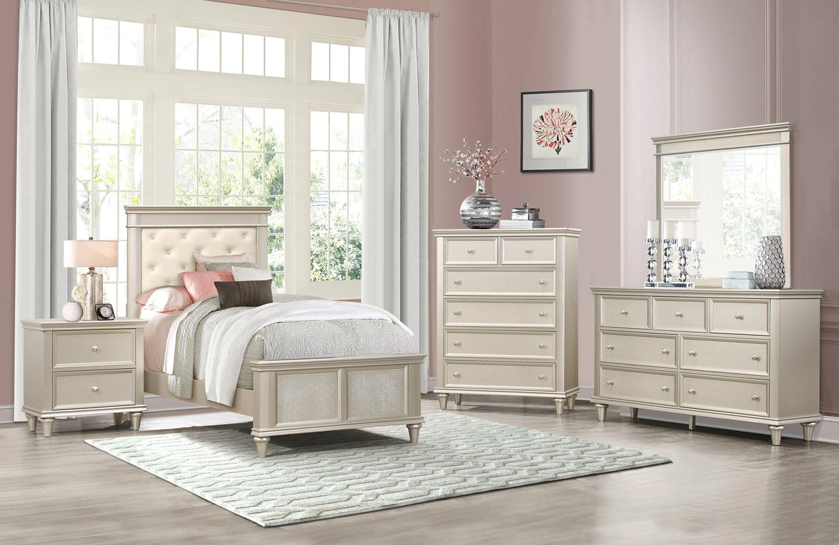 Celandine Silver Twin Upholstered Panel Bed by Homelegance at Eve Furniture