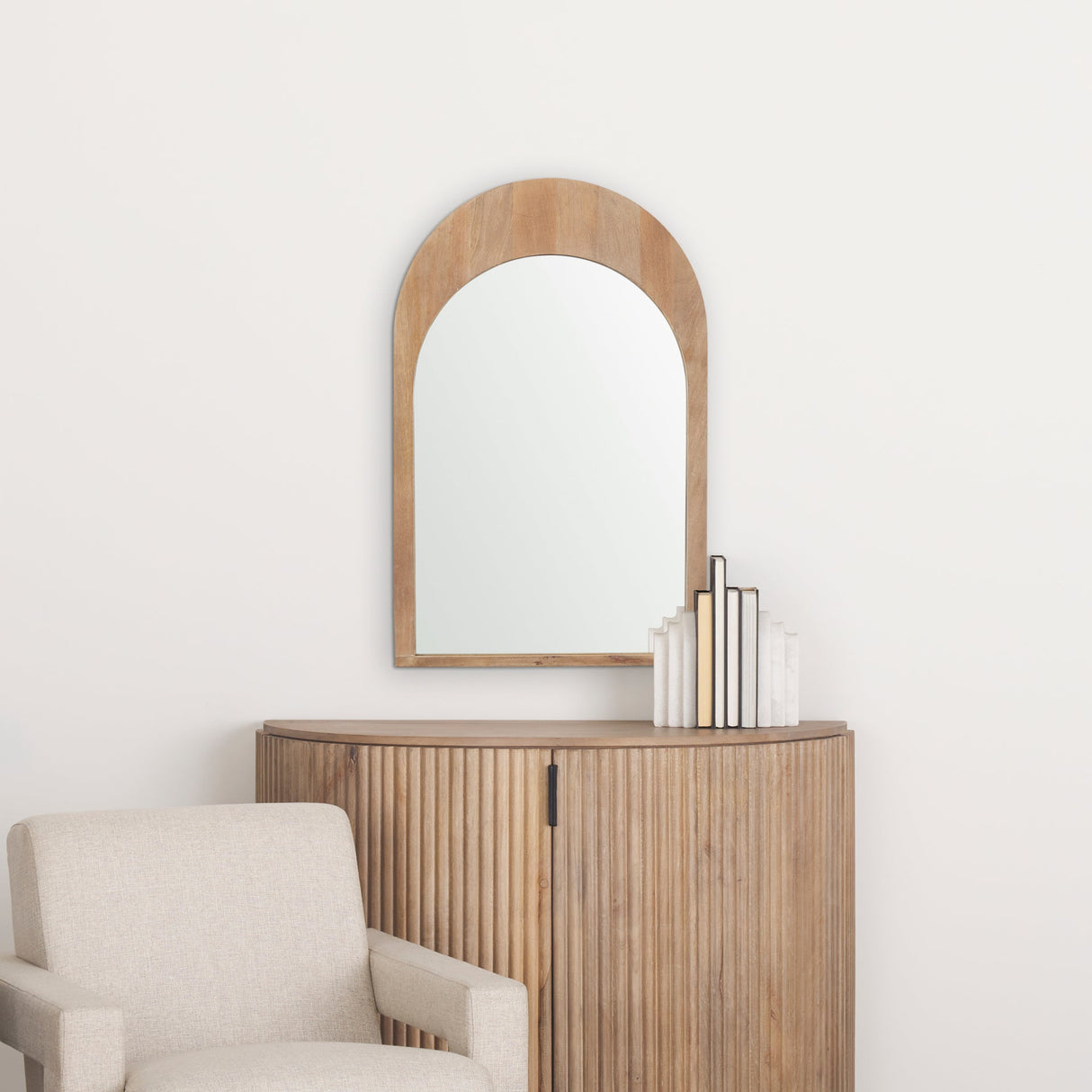 Celeste Light Brown Wood Arched Mirror by Mercana at Eve Furniture