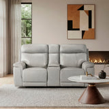 Celestia Light Gray Power Double Reclining Loveseat with Power Headrest and Center Console