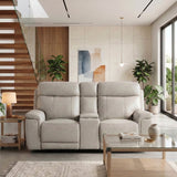 Celestia Light Gray Power Double Reclining Loveseat with Power Headrest and Center Console