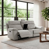 Celestia Light Gray Power Double Reclining Loveseat with Power Headrest and Center Console