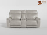 Celestia Light Gray Power Double Reclining Loveseat with Power Headrest and Center Console