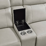 Celestia Light Gray Power Double Reclining Loveseat with Power Headrest and Center Console