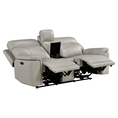 Celestia Light Gray Power Double Reclining Loveseat with Power Headrest and Center Console by Homelegance at Eve Furniture