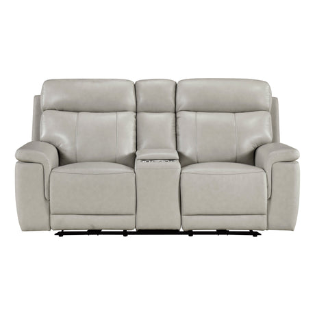Celestia Light Gray Power Double Reclining Loveseat with Power Headrest and Center Console by Homelegance at Eve Furniture