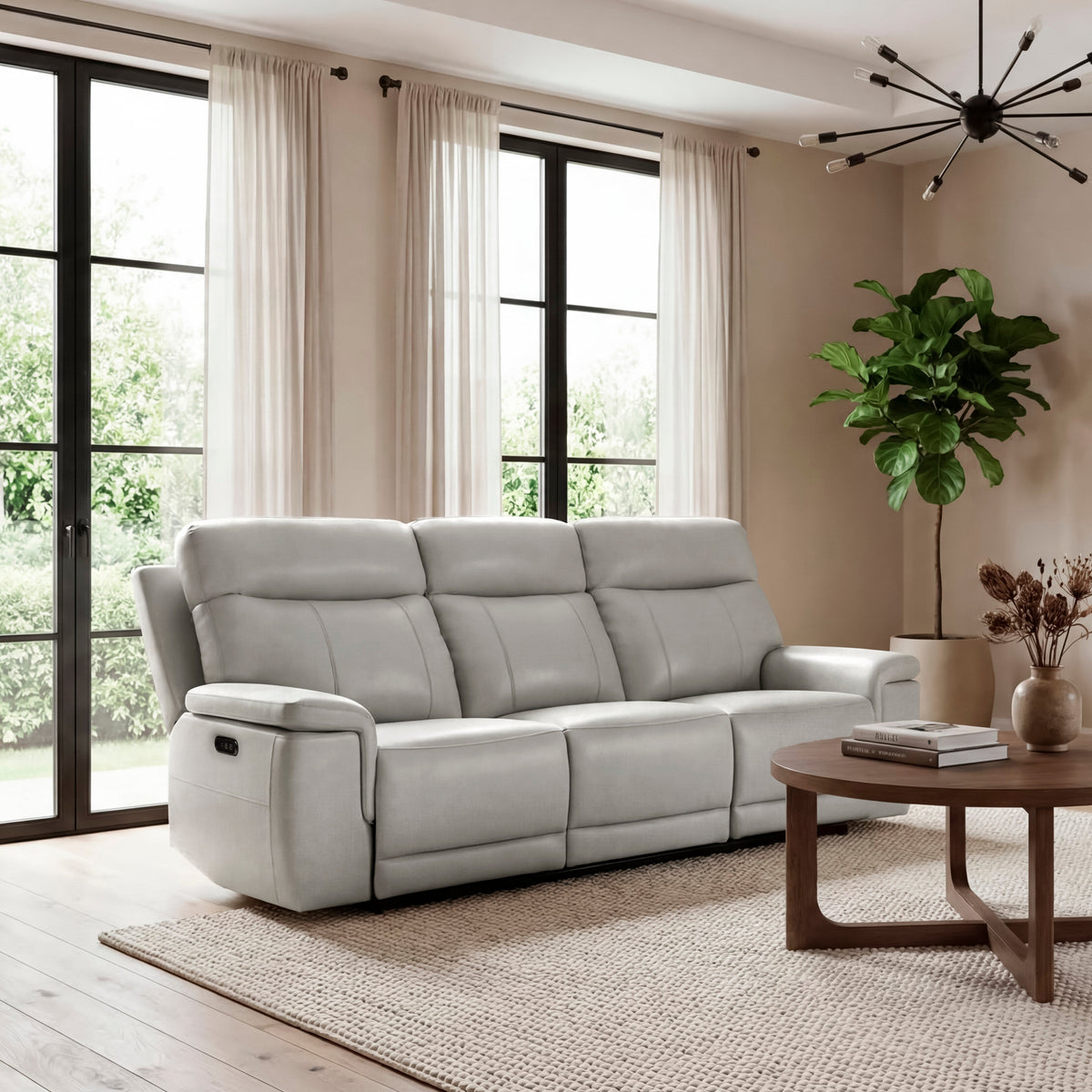 Celestia Light Gray Power Double Reclining Sofa with Power Headrest by Homelegance at Eve Furniture