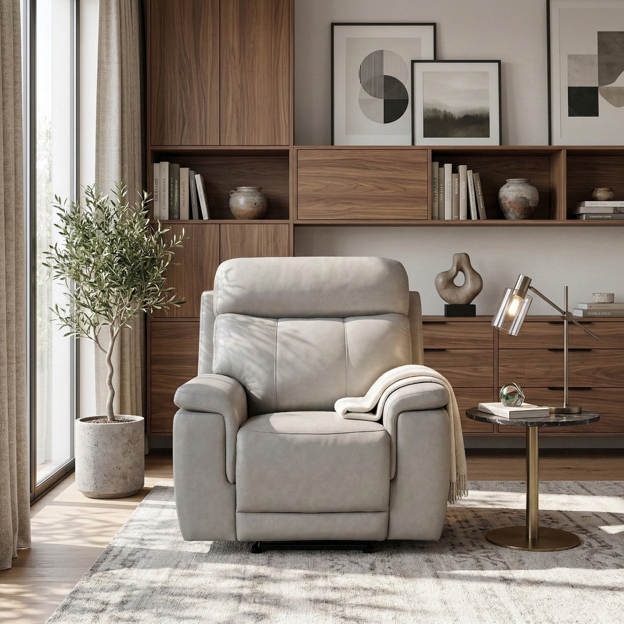 Celestia Light Gray Power Glider Reclining Chair with Power Headrest