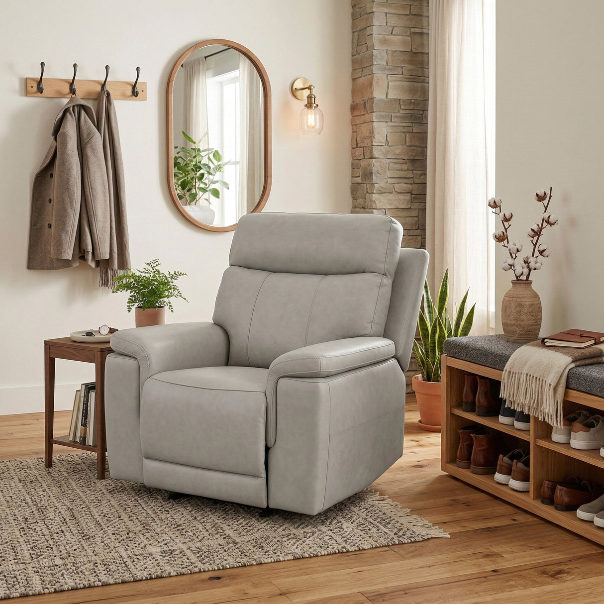 Celestia Light Gray Power Glider Reclining Chair with Power Headrest