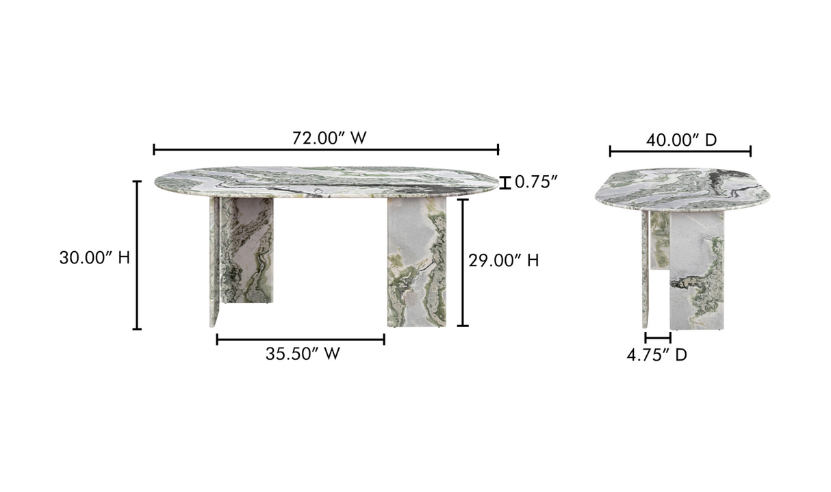 Celia Oval Dining Table Green Onyx Marble by Moe's Home at Eve Furniture