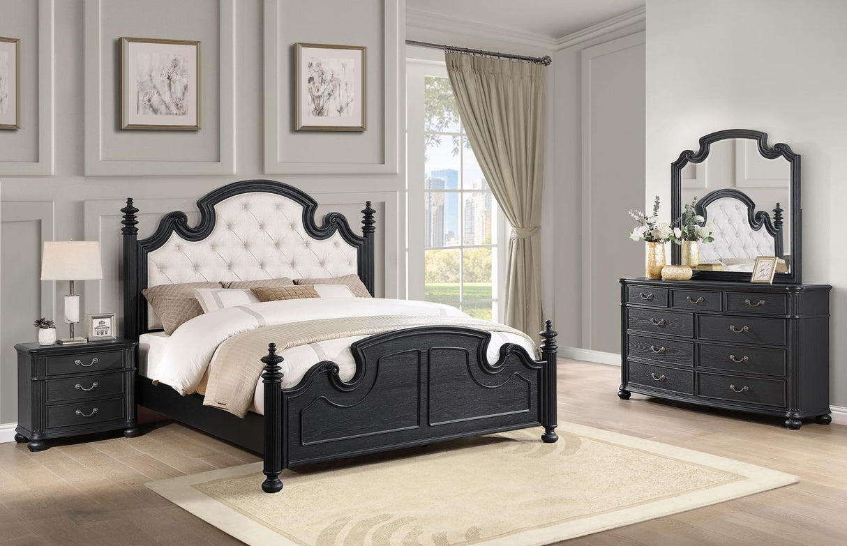 Celina Black/Beige 4-Piece Eastern King Bedroom Set with Upholstered Headboard