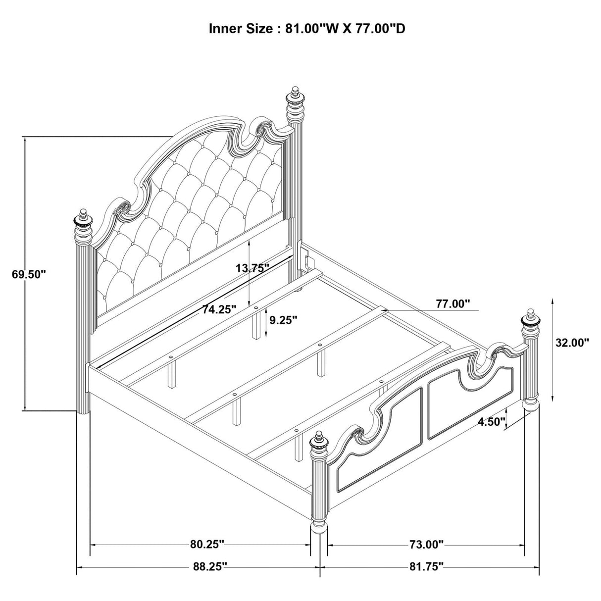 Celina Black/Beige 4-Piece Eastern King Bedroom Set with Upholstered Headboard