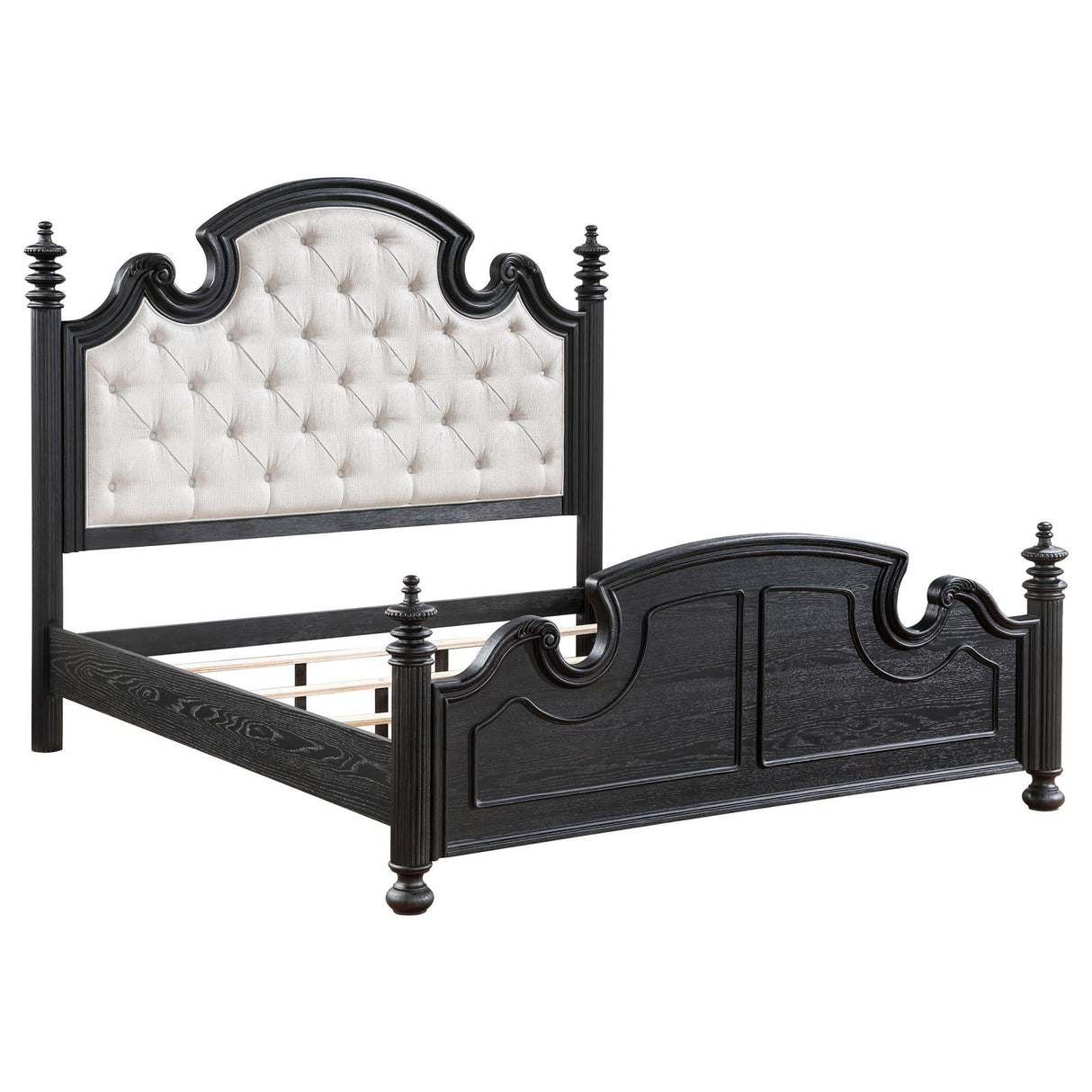 Celina Black/Beige 4-Piece Eastern King Bedroom Set with Upholstered Headboard