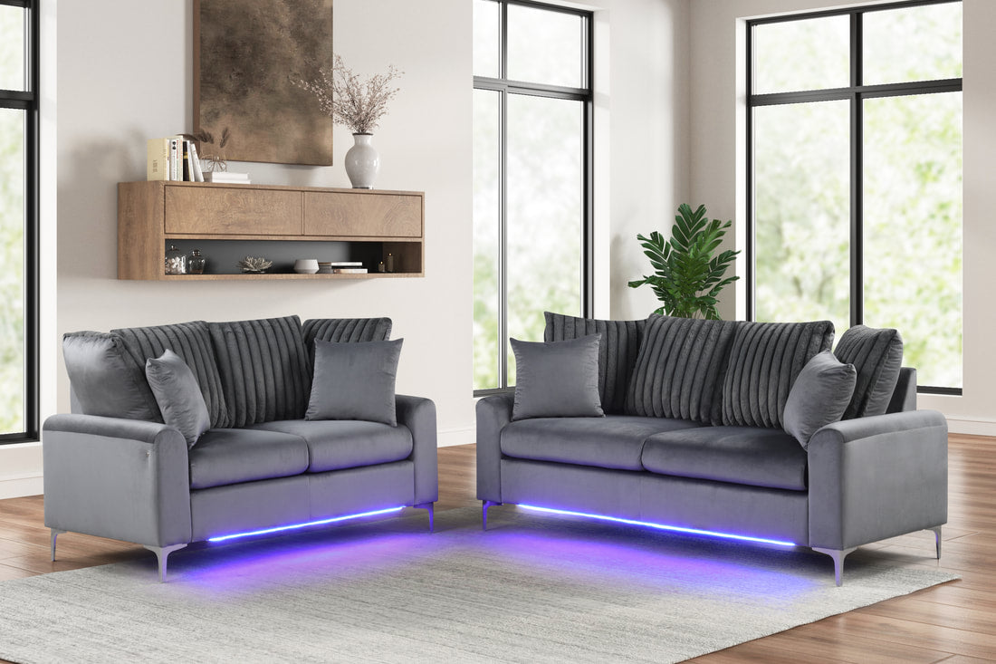 Celina Charcoal Sofa & Loveseat with LED Lights by Happy Homes at Eve Furniture