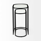Celine 24.2 L x 12.6 W x 22.4 H Set of Two Black/Silver Metal and Glass Nesting Accent Tables by Mercana at Eve Furniture