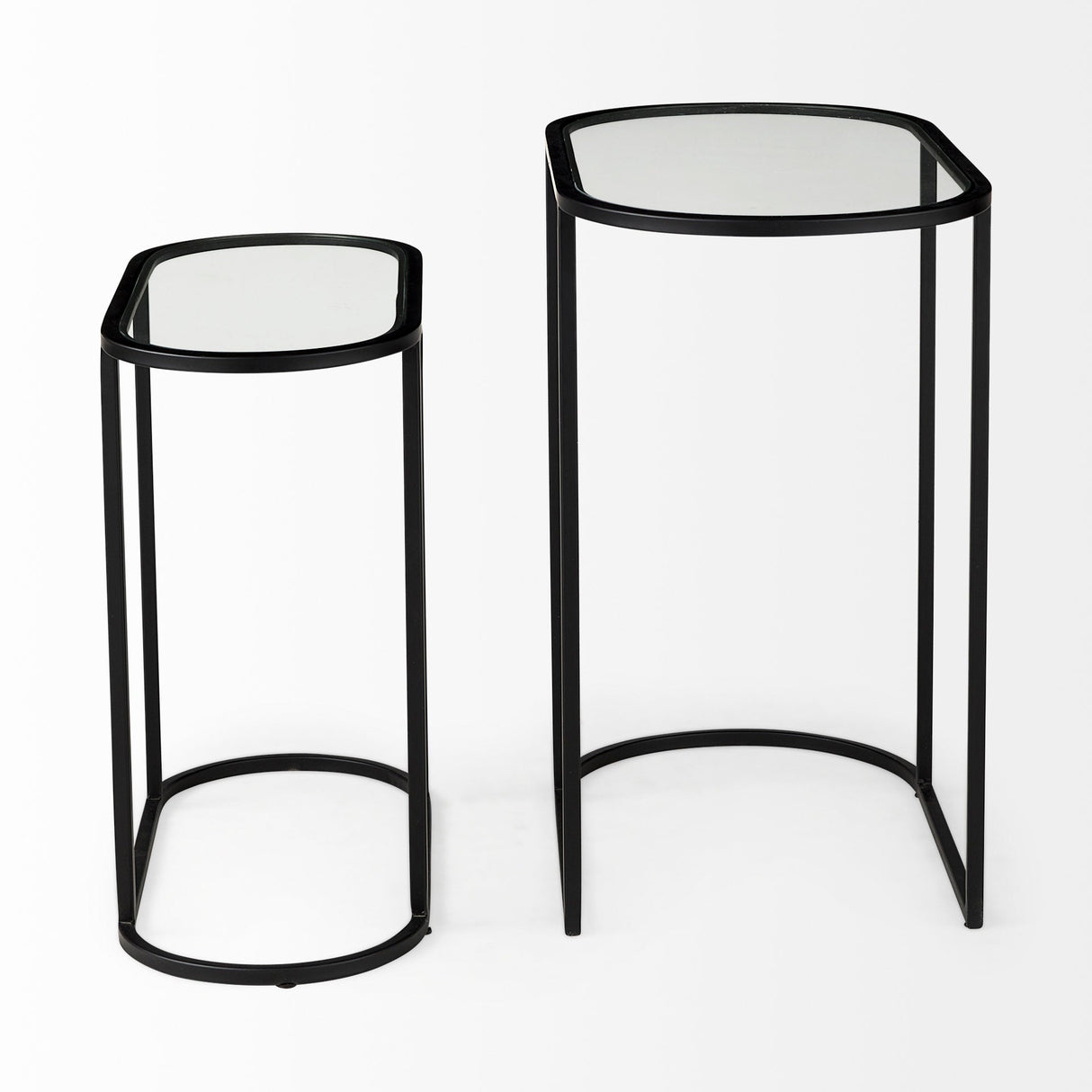 Celine 24.2 L x 12.6 W x 22.4 H Set of Two Black/Silver Metal and Glass Nesting Accent Tables by Mercana at Eve Furniture