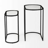 Celine 24.2 L x 12.6 W x 22.4 H Set of Two Black/Silver Metal and Glass Nesting Accent Tables by Mercana at Eve Furniture