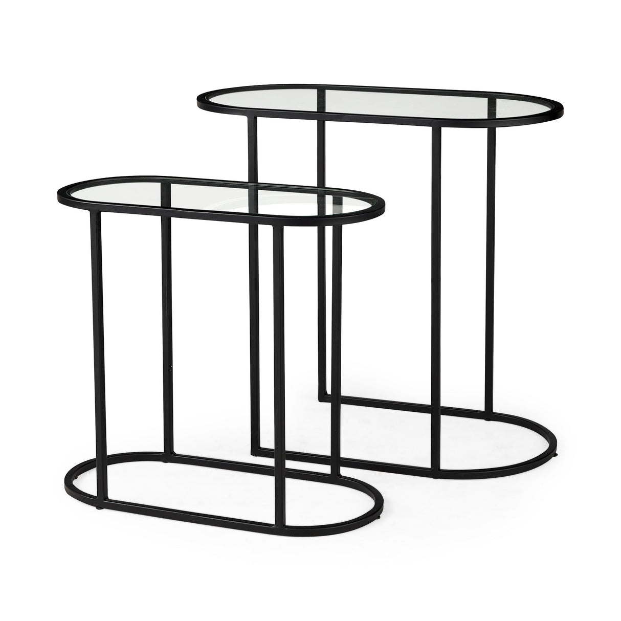 Celine 24.2 L x 12.6 W x 22.4 H Set of Two Black/Silver Metal and Glass Nesting Accent Tables by Mercana at Eve Furniture