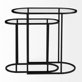 Celine Set of Two Black/Silver Metal and Glass Nesting Accent Tables by Mercana at Eve Furniture