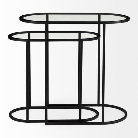 Celine Set of Two Black/Silver Metal and Glass Nesting Accent Tables by Mercana at Eve Furniture