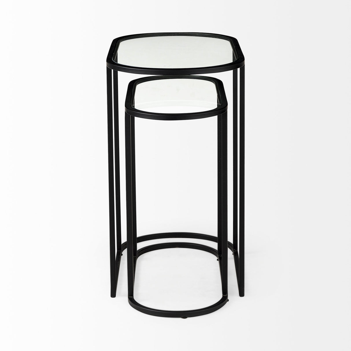 Celine Set of Two Black/Silver Metal and Glass Nesting Accent Tables by Mercana at Eve Furniture