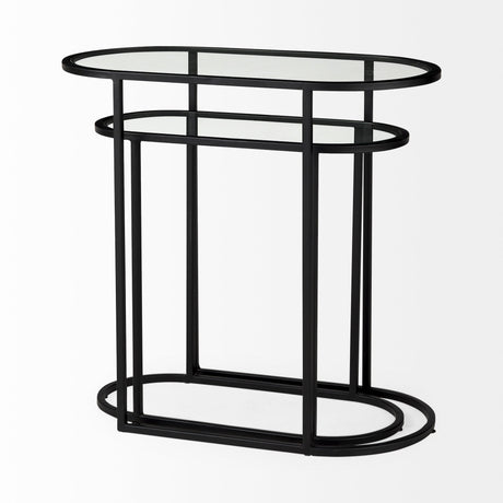 Celine Set of Two Black/Silver Metal and Glass Nesting Accent Tables by Mercana at Eve Furniture