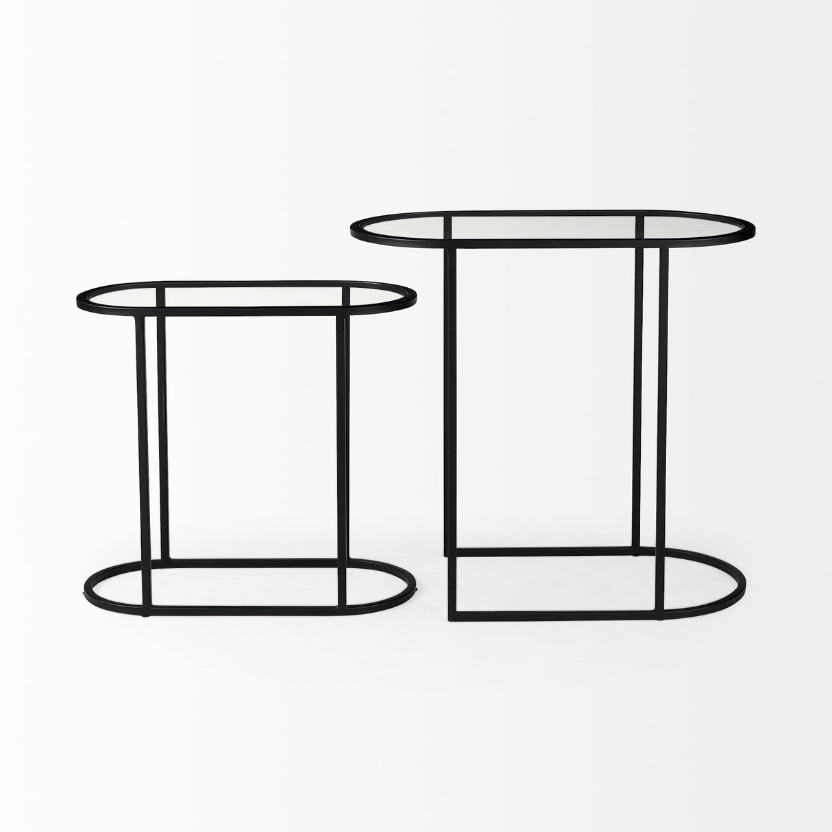 Celine Set of Two Black/Silver Metal and Glass Nesting Accent Tables by Mercana at Eve Furniture