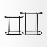 Celine Set of Two Black/Silver Metal and Glass Nesting Accent Tables by Mercana at Eve Furniture