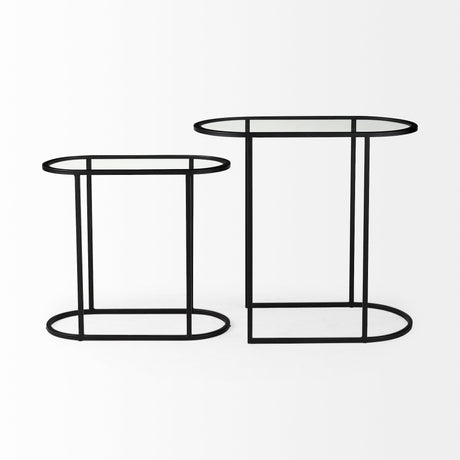 Celine Set of Two Black/Silver Metal and Glass Nesting Accent Tables by Mercana at Eve Furniture