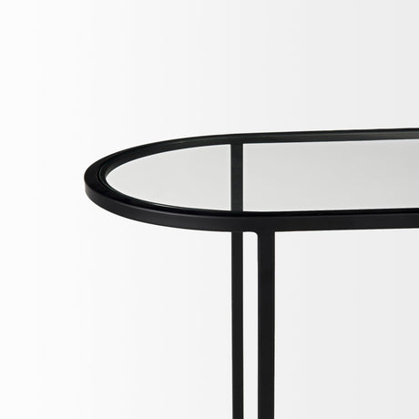 Celine Set of Two Black/Silver Metal and Glass Nesting Accent Tables by Mercana at Eve Furniture