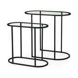 Celine Set of Two Black/Silver Metal and Glass Nesting Accent Tables by Mercana at Eve Furniture
