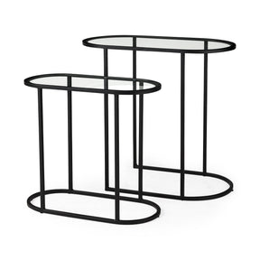 Celine Set of Two Black/Silver Metal and Glass Nesting Accent Tables by Mercana at Eve Furniture