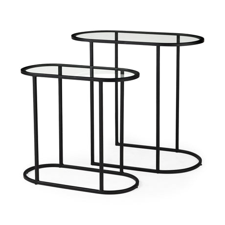 Celine Set of Two Black/Silver Metal and Glass Nesting Accent Tables by Mercana at Eve Furniture