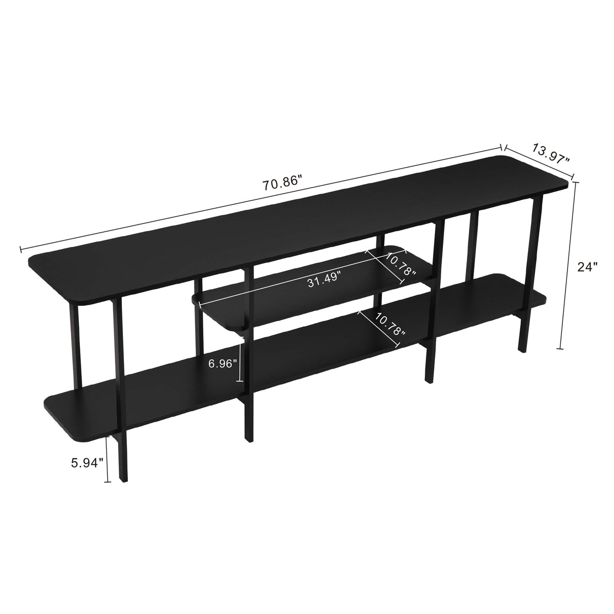 Celine Side 3 Tier Shelf Table Console in Black by Manhattan Comfort at Eve Furniture