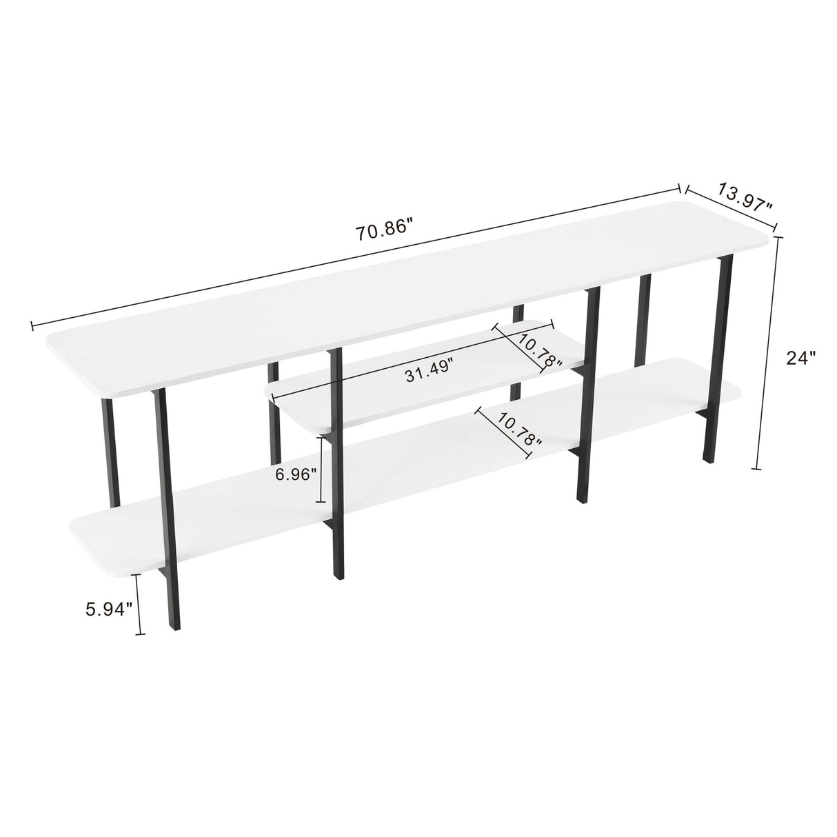 Celine Side 3 Tier Shelf Table Console in White by Manhattan Comfort at Eve Furniture