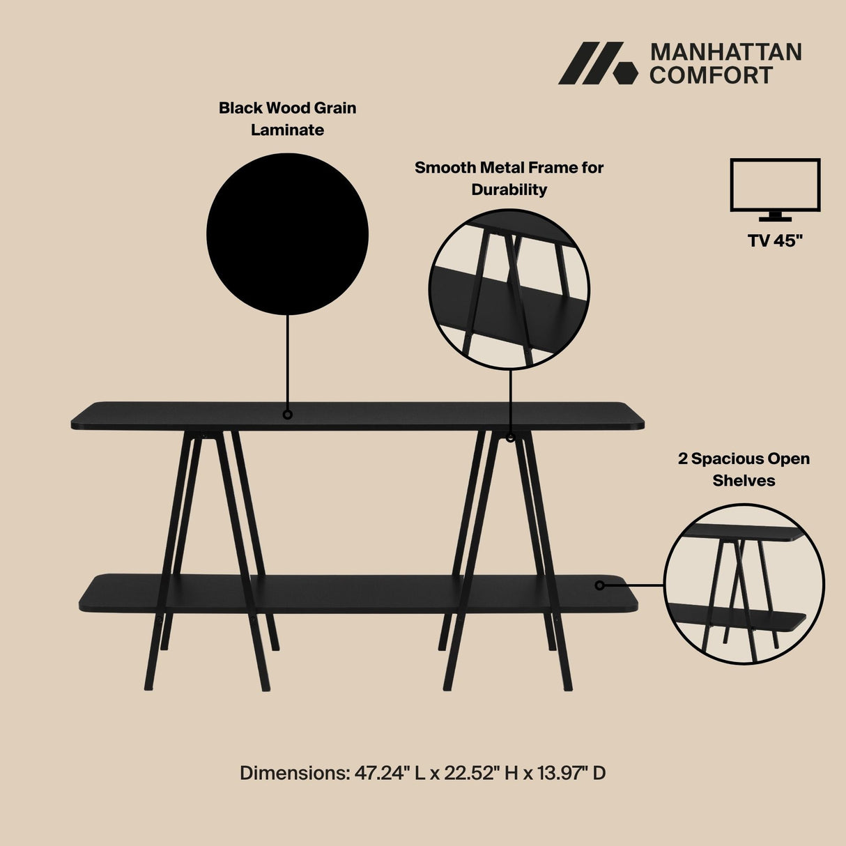 Celine Side Table Console in Black by Manhattan Comfort at Eve Furniture