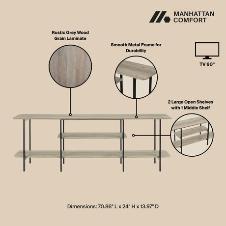 Celine Side Table Console in Rustic Grey by Manhattan Comfort at Eve Furniture