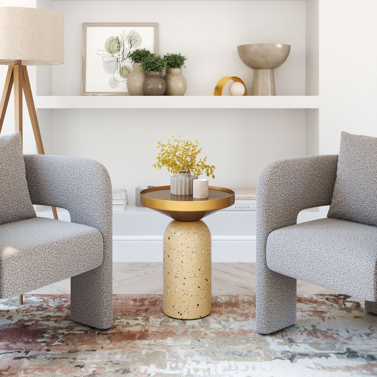 Cendre Side Table Gold & Beige by Zuomod at Eve Furniture