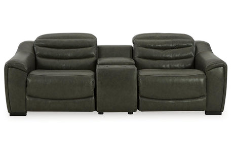 Center Line Dark Gray 3-Piece Power Reclining Loveseat with Console by Ashley at Eve Furniture