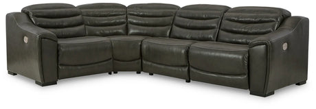 Center Line Dark Gray 4-Piece Power Reclining Sectional with Adjustable Headrest by Ashley at Eve Furniture