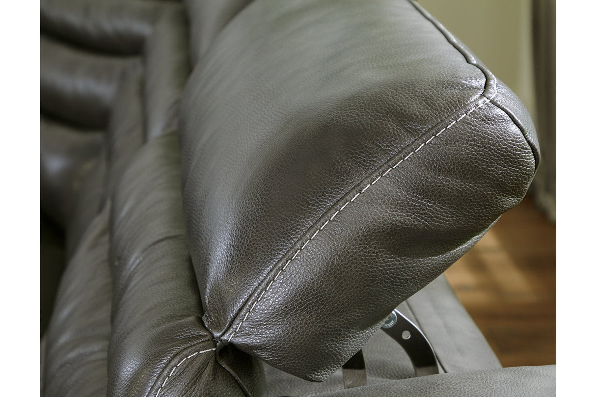 Center Line Dark Gray 4-Piece Power Reclining Sectional with Adjustable Headrest by Ashley at Eve Furniture