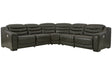 Center Line Dark Gray 5-Piece Power Reclining Sectional with Adjustable Headrest by Ashley at Eve Furniture