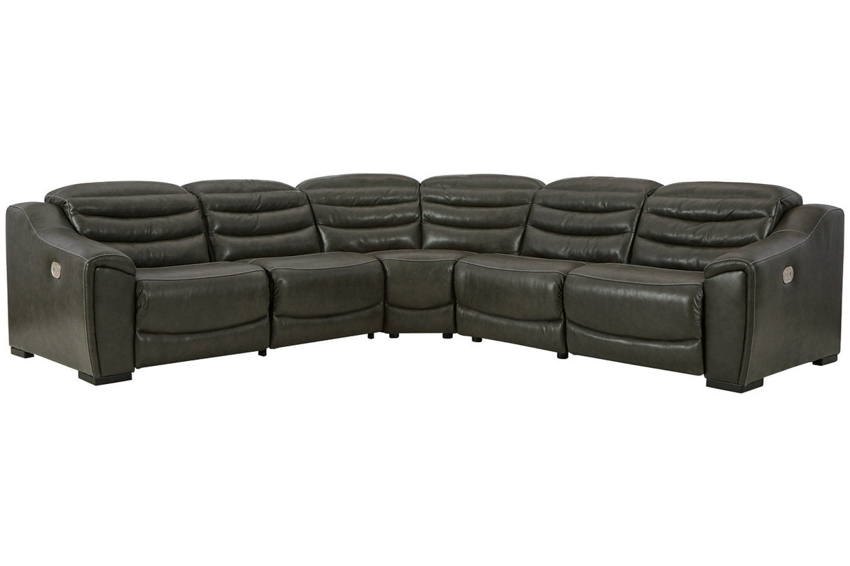 Center Line Dark Gray 5-Piece Power Reclining Sectional with Adjustable Headrest by Ashley at Eve Furniture