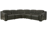 Center Line Dark Gray 5-Piece Power Reclining Sectional with Adjustable Headrest by Ashley at Eve Furniture