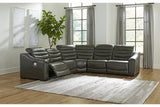 Center Line Dark Gray 5-Piece Power Reclining Sectional with Adjustable Headrest by Ashley at Eve Furniture