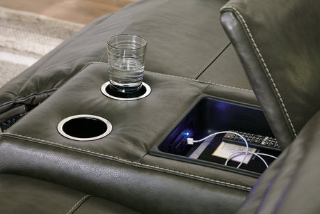 Center Line Dark Gray 4-Piece Power Reclining Sectional with Adjustable Headrest by Ashley at Eve Furniture