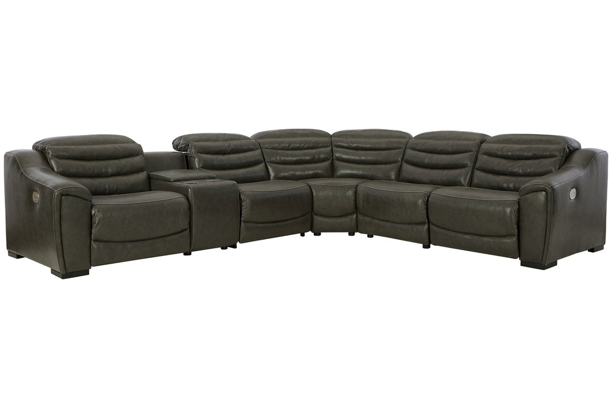 Center Line Dark Gray 6-Piece Power Reclining Sectional with Adjustable Headrest by Ashley at Eve Furniture